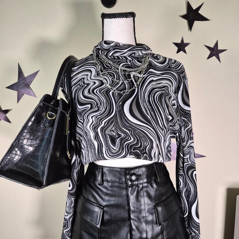 Justify Womens Y2K Marble Swirl Streetwear Crop Neonostalgia Long Sleeve Large - Picture 1 of 5